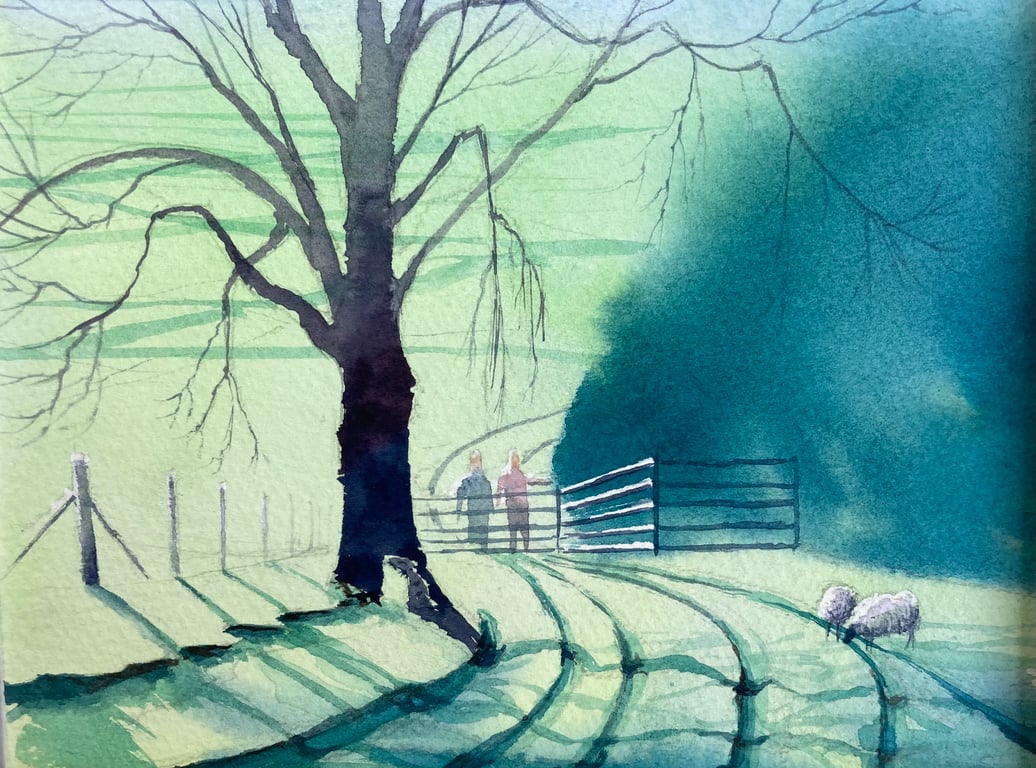 Bridleway through Kirkby FULLY MOUNTED 12" x10" (Pure Original Watercolour)