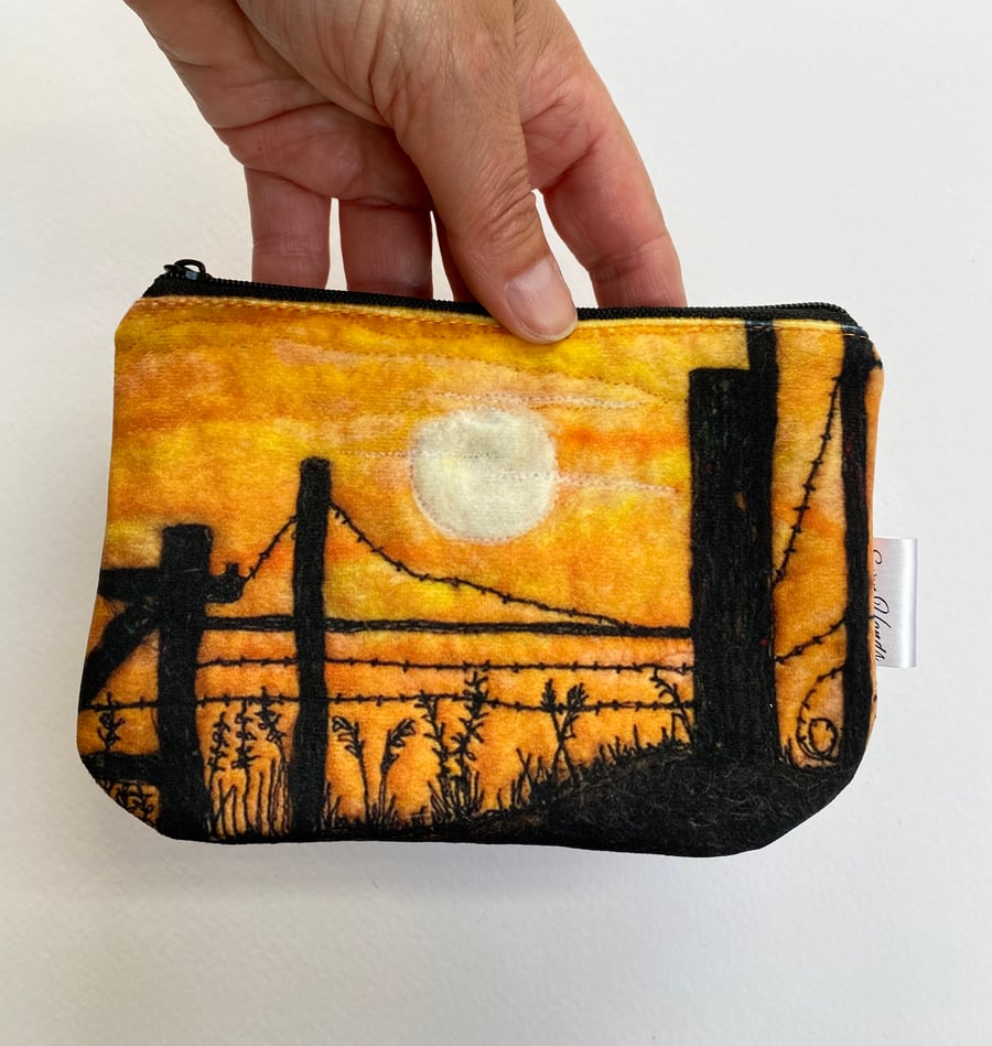 Velvet sunset farm fence coin purse, card holder, mobile phone bag, makeup bag. 