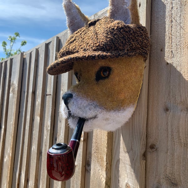 Handmade Mr Fox with Pipe and flat cap a real character 