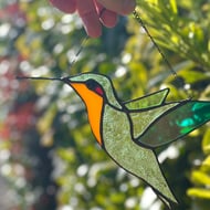 Stained Glass hummingbird in classic green and yellow colours