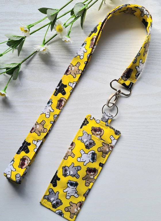 Handmade Lanyard & Pen Holder Set Teddy Bear Cotton Fun Teacher Gift