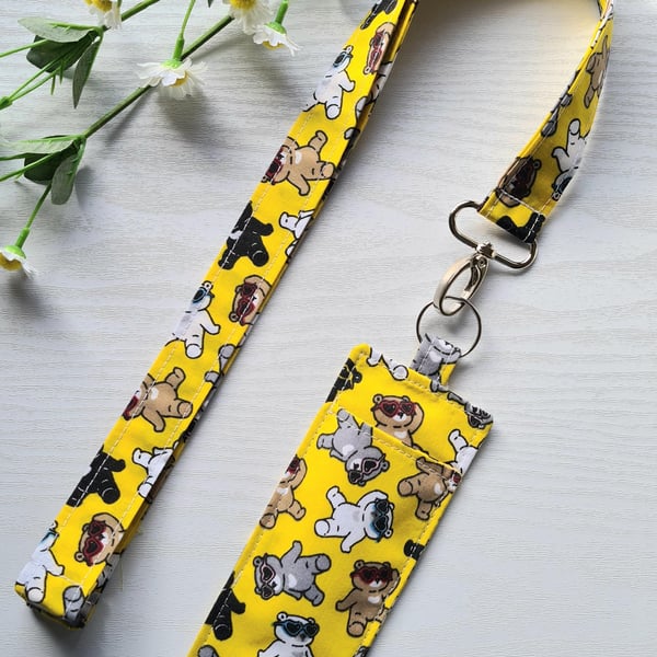 Handmade Lanyard & Pen Holder Set Teddy Bear Cotton Fun Teacher Gift