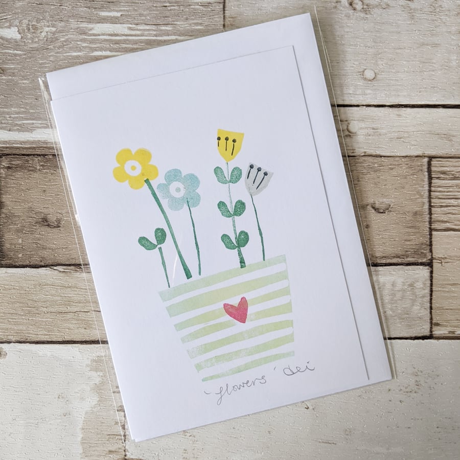 Hand Printed Greeting Card Flowers