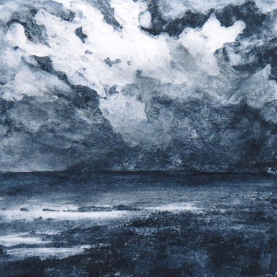 Night Tide collagraph monoprint no.4 in a varied edition moonlit beach