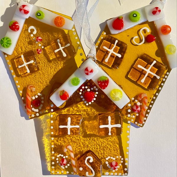 Handmade fused glass gingerbread house