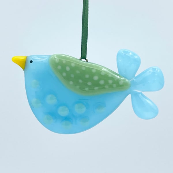 Turquoise Spotty Fused Glass Bird Decoration