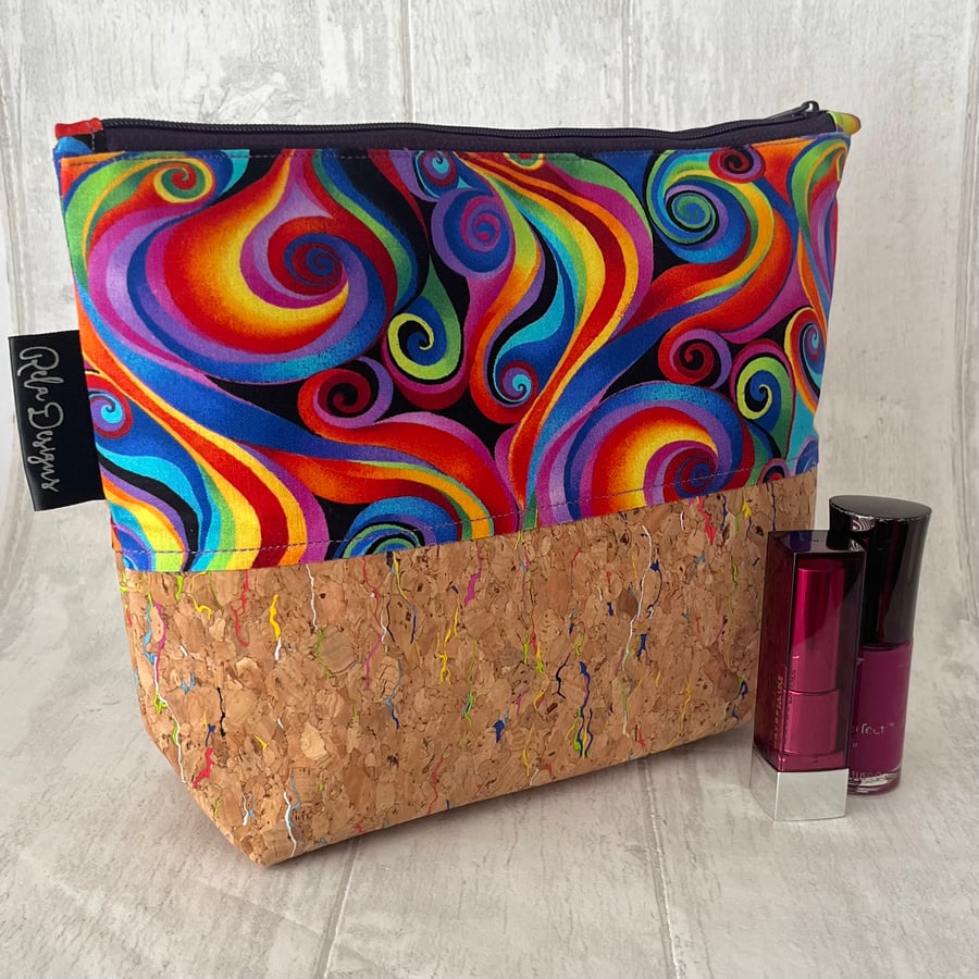 Makeup bags bright squiggles with cork base