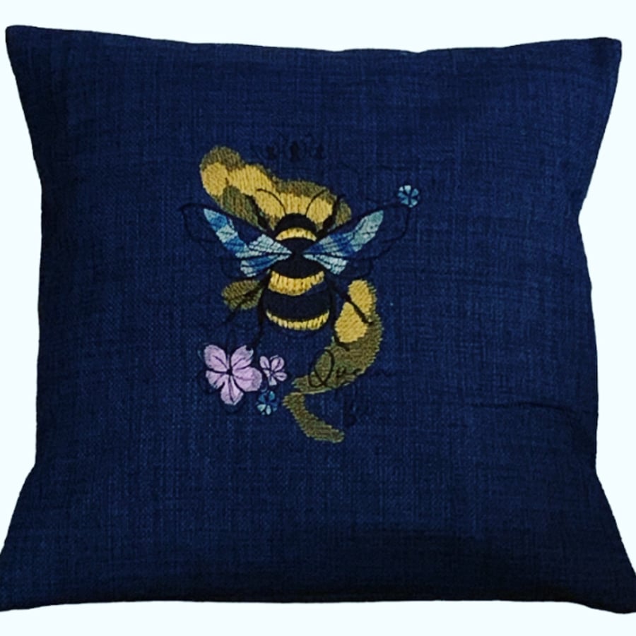 Queen Bee Embroidered Cushion Cover 14 x14 Folksy