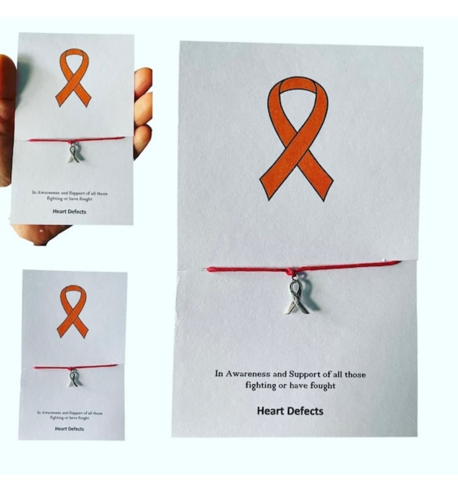 Heart defects awareness ribbon charm corded wish bracelet gift