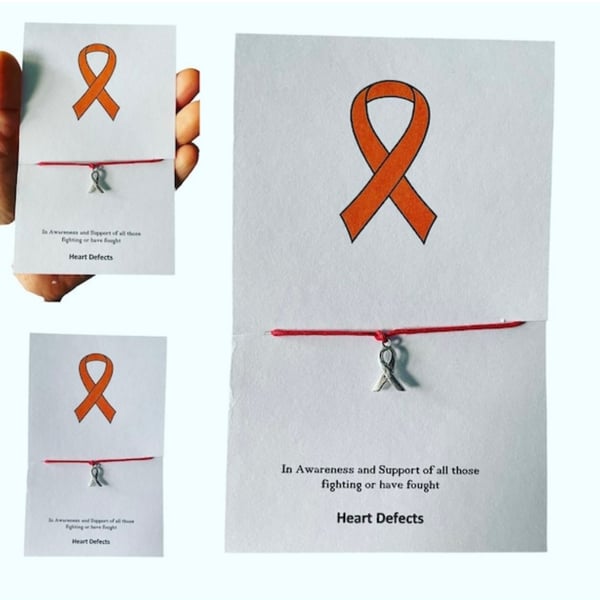 Heart defects awareness ribbon charm corded wish bracelet gift