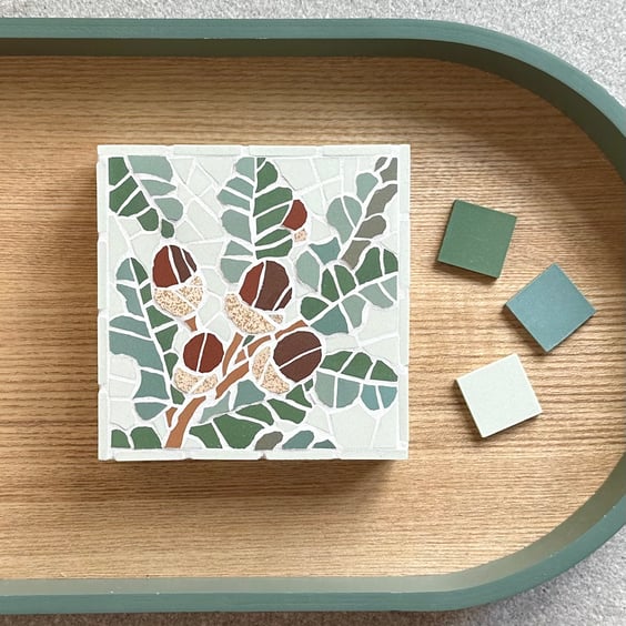 Floral Mosaic Art  - Acorn Mosaic Wall Plaque