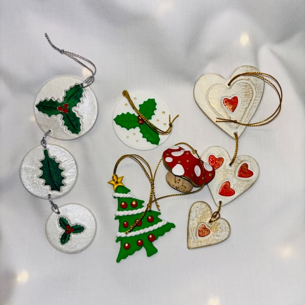 Hanging Christmas decorations mixed bundle 2 - polymer clay and air dried clay