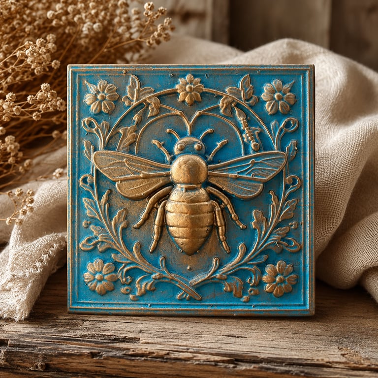Bee Wall Plaque, 3x3 Faux Copper Resin Cottagecore Wall Decor