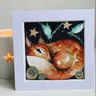 Original Resting Fox with Dragonflies Watercolour