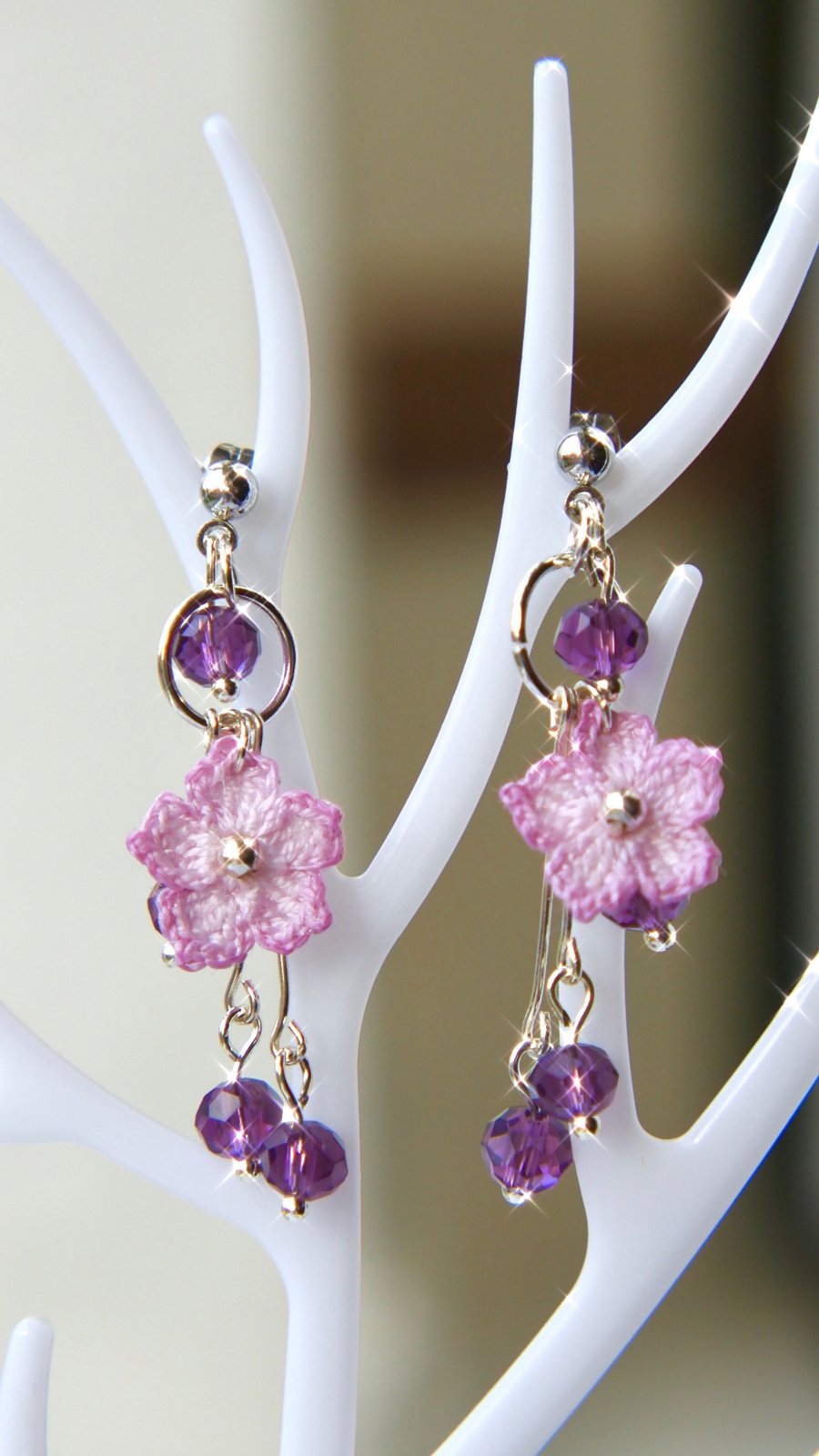 Microcrochet Purple Flowers Earrings 