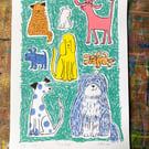 Colourful Dog Screen Print- turquoise-unframed-by Jo Brown