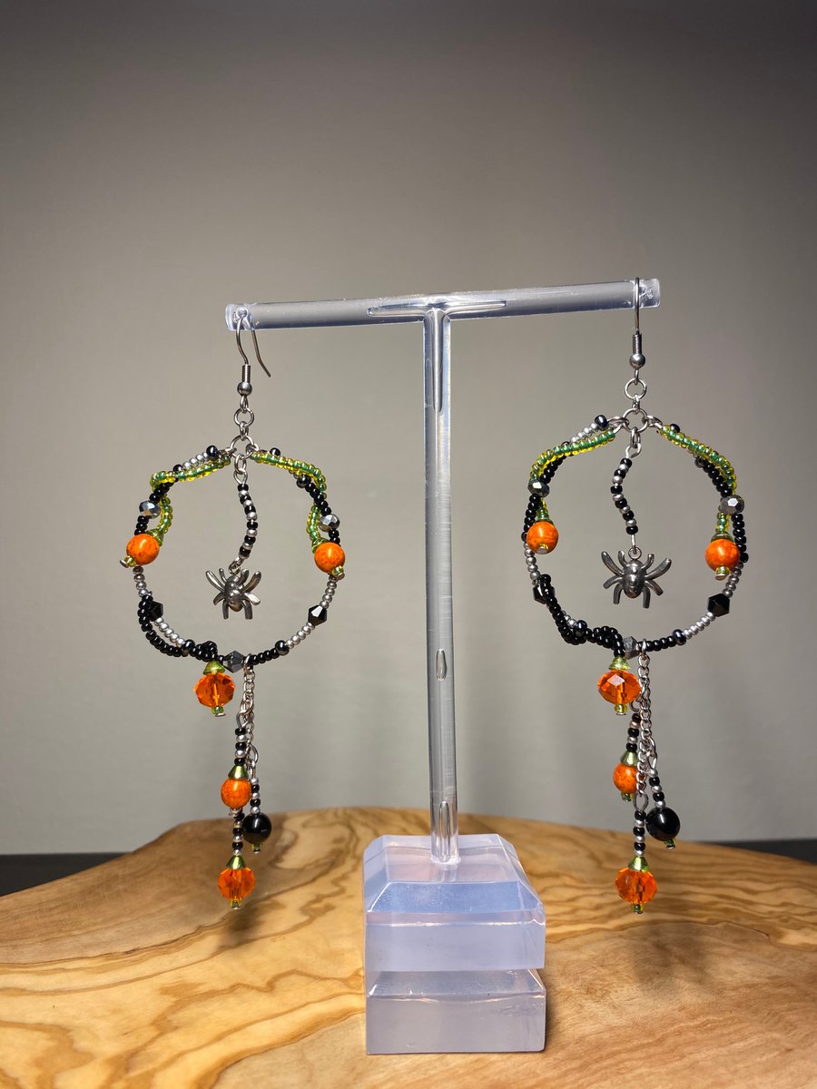 Sila - Pumpkin & Spider Earrings 