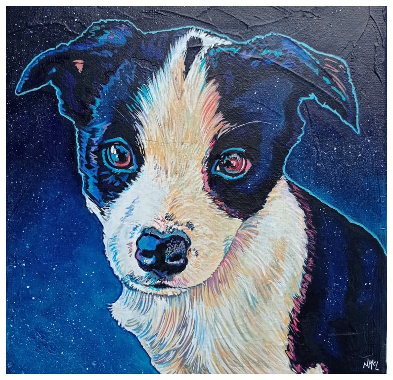Custom Pet Portrait 20x20cm canvas with wooden box frame 24.5 x 24.5cm