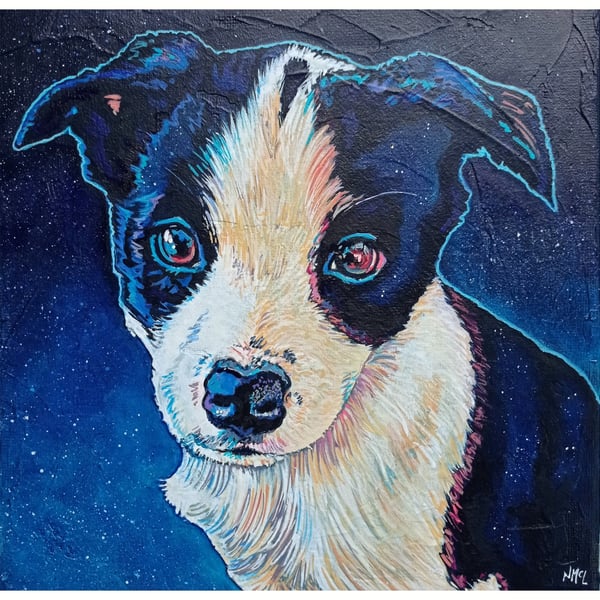Custom Pet Portrait 20x20cm canvas with wooden box frame 24.5 x 24.5cm