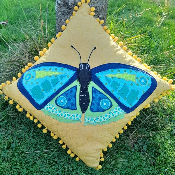 Beauteous Blue Butterfly Cushion