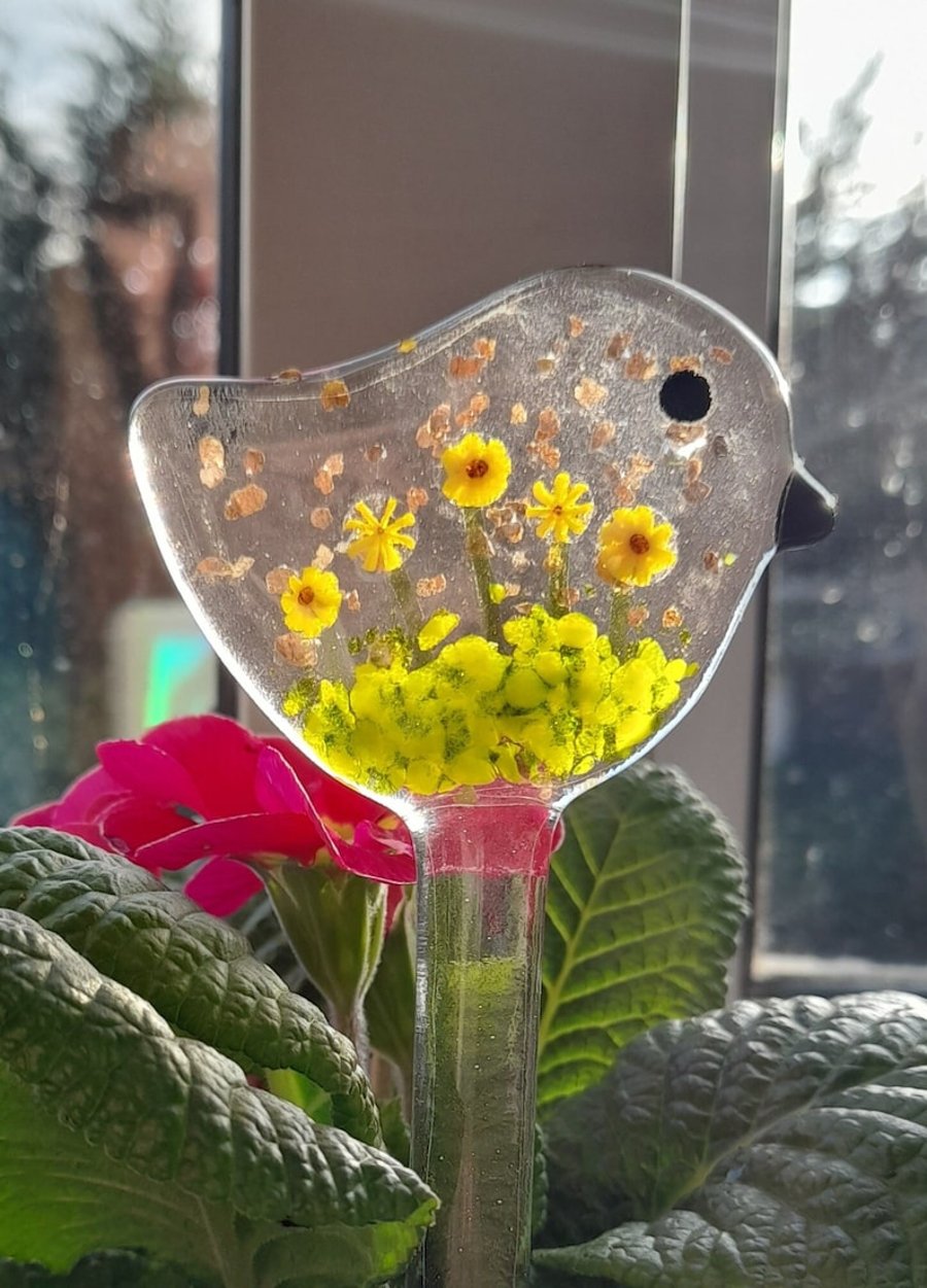 Fused Glass Mini Bird With Sunflowers 