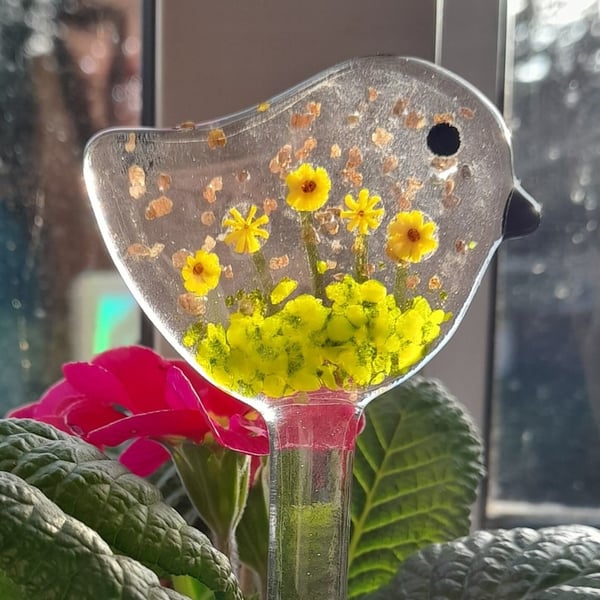 Fused Glass Mini Bird With Sunflowers 