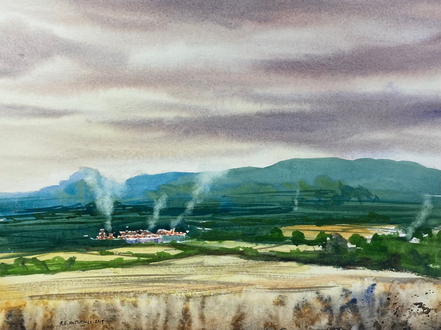 Roseberry topping from Kirkby (FULLY MOUNTED 12”x10” original watercolour) 