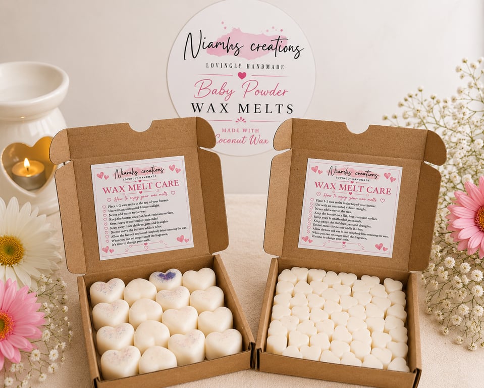 Baby Powder Fragranced Heart Wax Melts, Uk Handmade, Vegan 