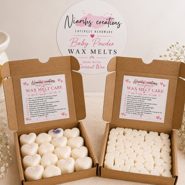 Baby Powder Fragranced Heart Wax Melts, Uk Handmade, Vegan 