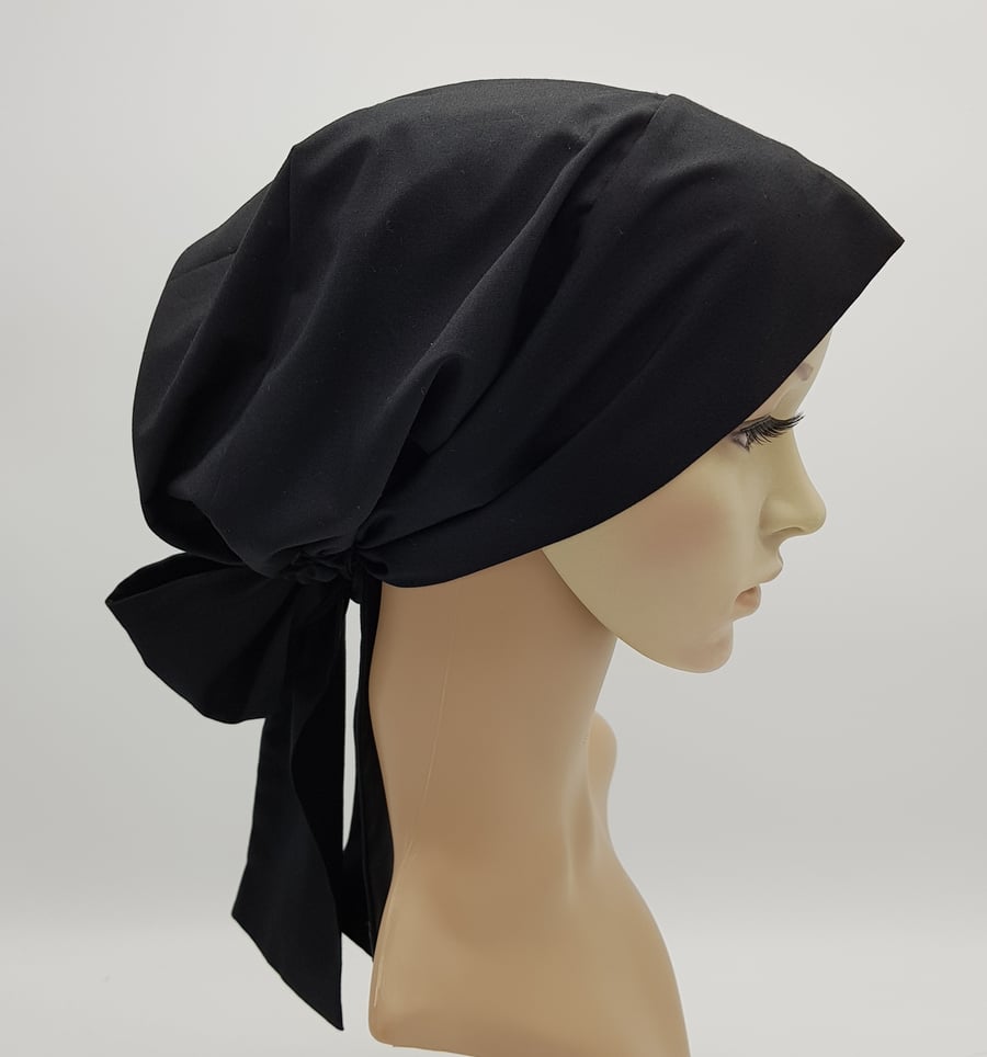 Black cotton bonnet for women, lined & elasticated head wear, head snood, tichel