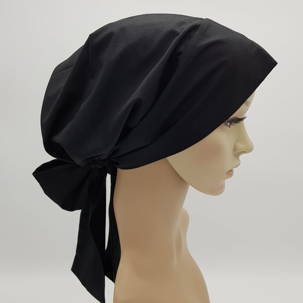 Black cotton bonnet for women, lined & elasticated head wear, head snood, tichel