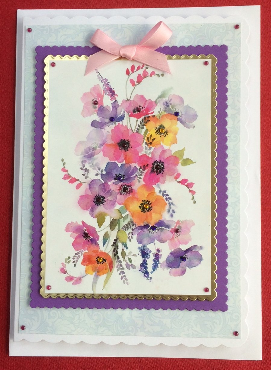 Poppy Card Multi Colour Wild Poppies 3D Luxury Handmade Card Any Occasion