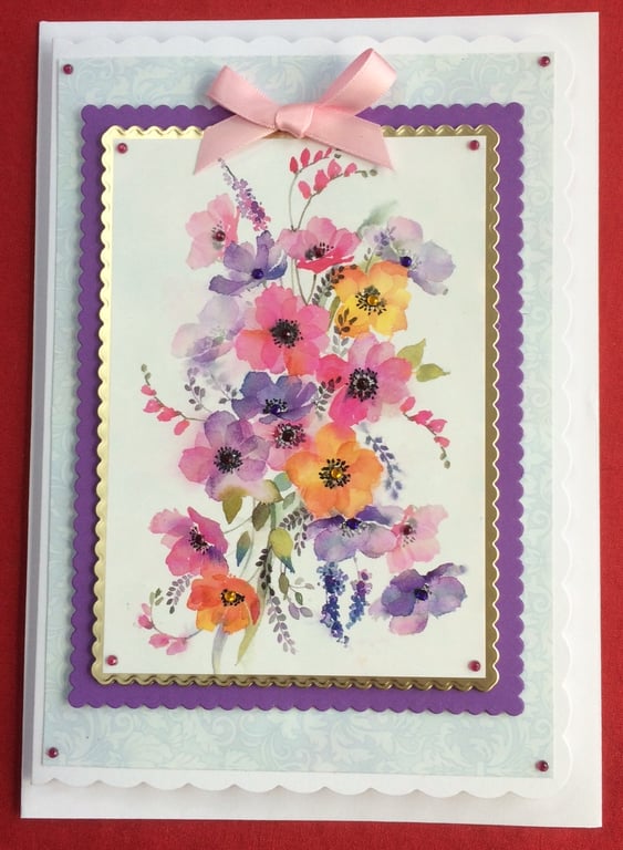 Poppy Card Multi Colour Wild Poppies 3D Luxury Handmade Card Any Occasion