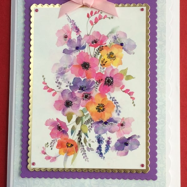 Poppy Card Multi Colour Wild Poppies 3D Luxury Handmade Card Any Occasion