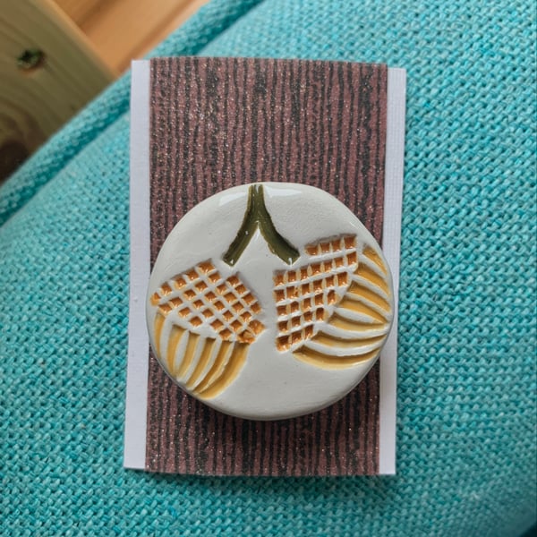 Handmade Ceramic Acorn brooch, Hand Made Badge