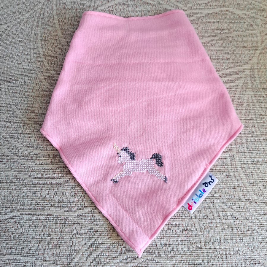 Unicorn, dribble bib, hand embroidered