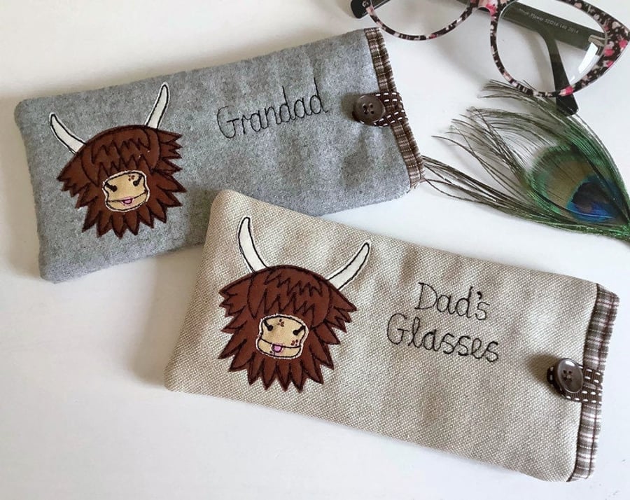 Highland Cow Coo Personalised Sunglasses Case - Custom Christmas Gift