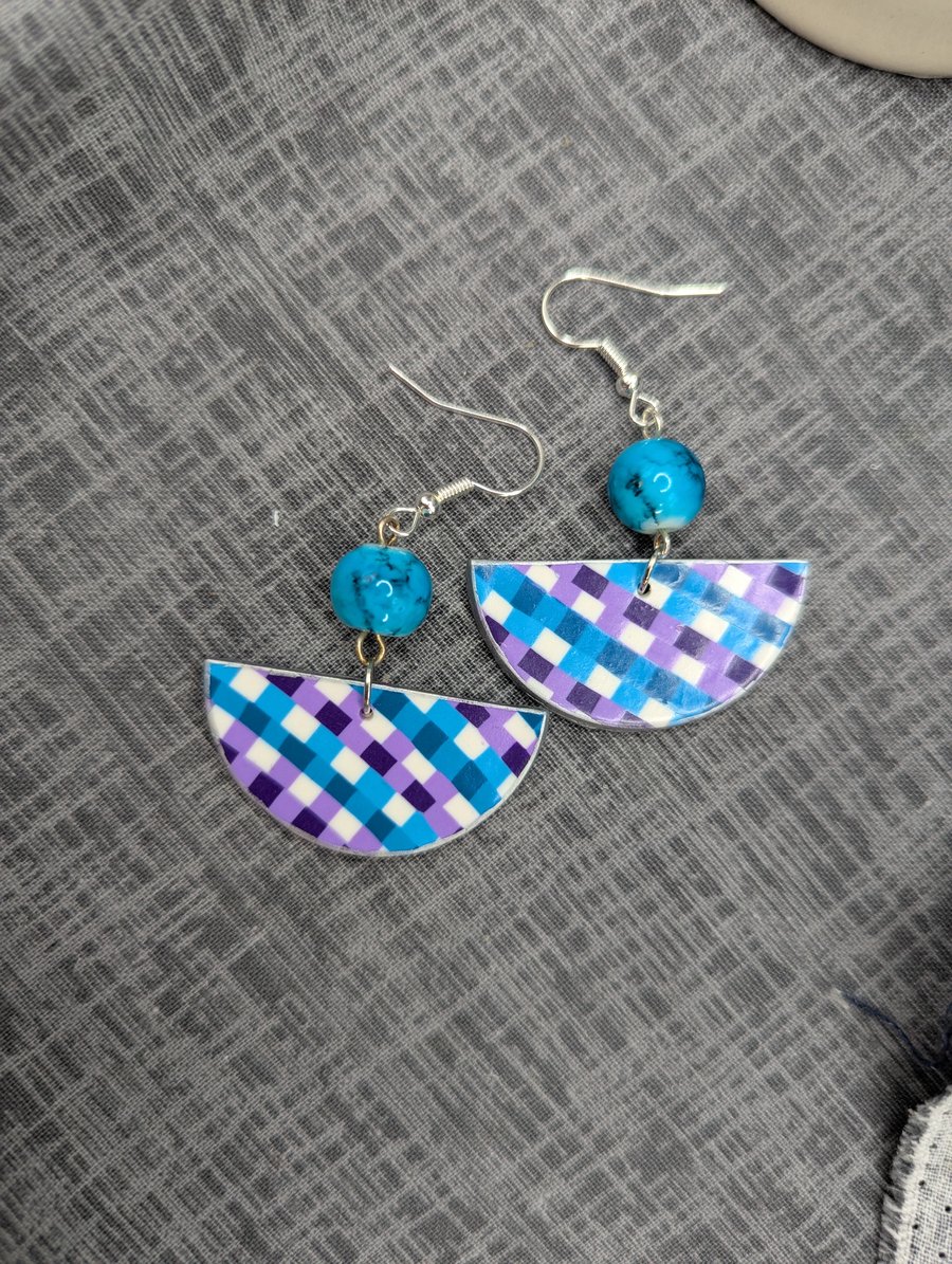 Blue and purple gingham earrings 