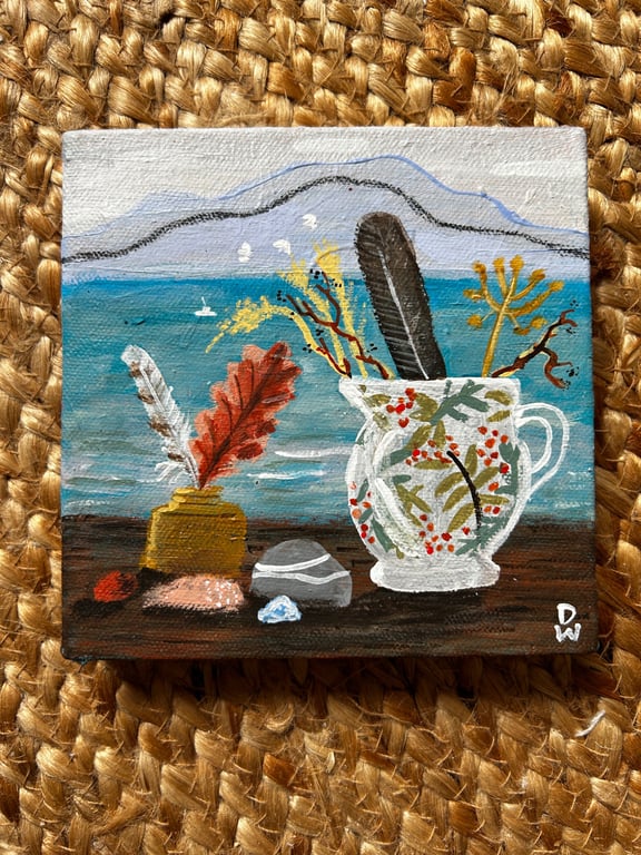 Original art seaside still life Lake District Solway autumn seaside