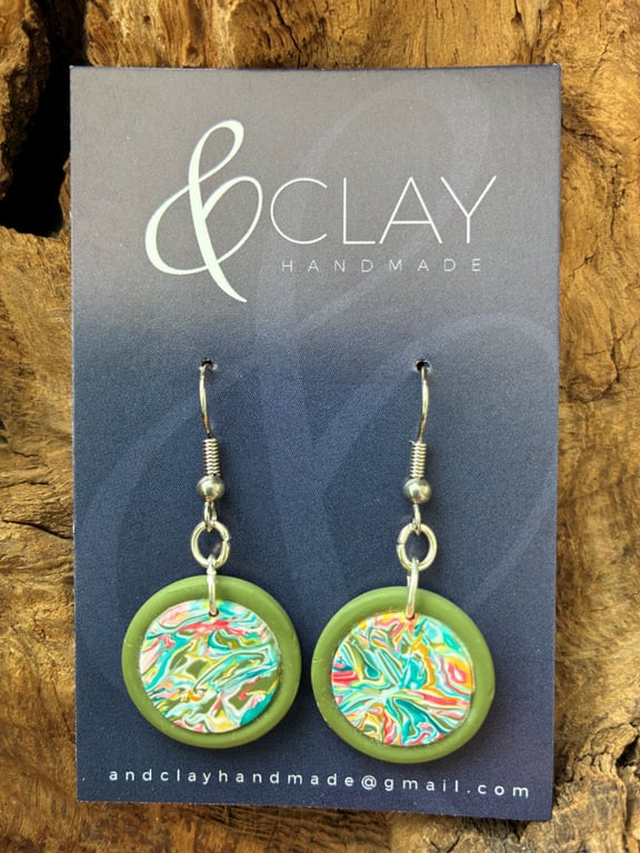 Circular Sage Green and Multi-Colour Earrings