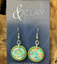 Circular Sage Green and Multi-Colour Earrings