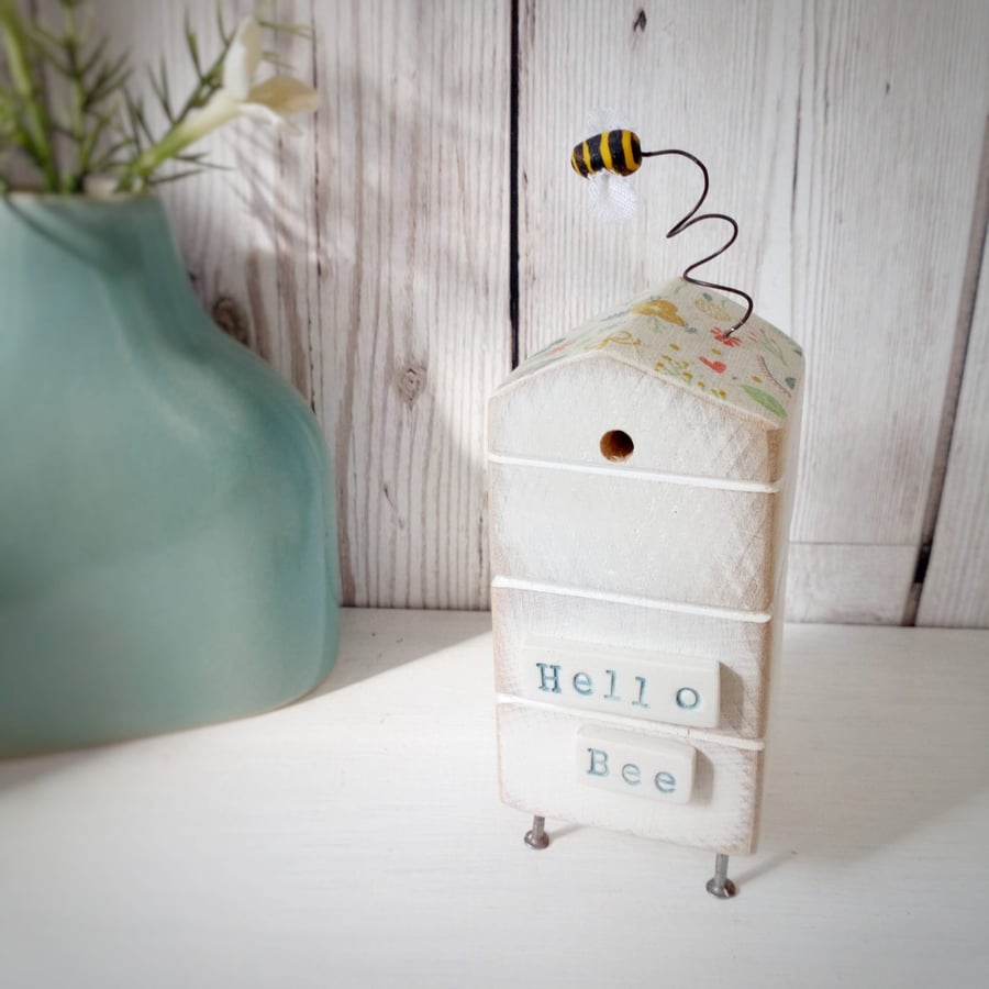Wooden Beehive With Little Clay Bee 'Hello Bee'