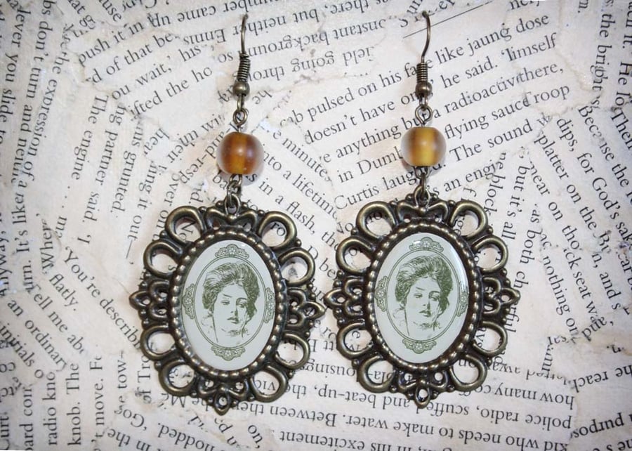 Victorian Lady Portrait Cameo Statement Earrings