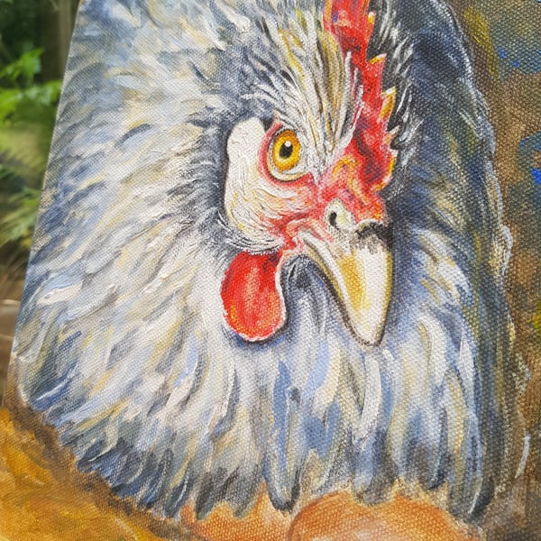 Folk Art Original  Chicken Painting, Farmhouse style, in rich tones with texture