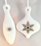 Long White & Silver Snlowflake Fused Glass Christmas Tree Decoration  - Image 3