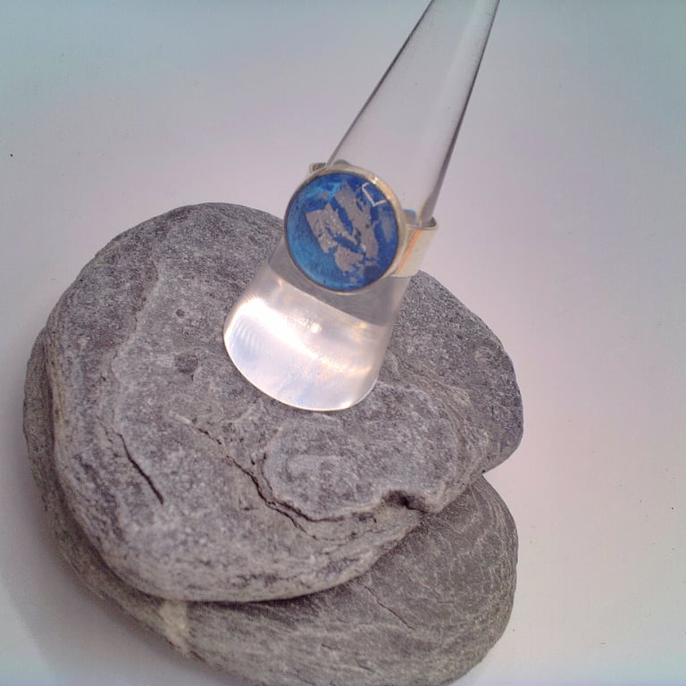 A Blue Dragons Eye Cabochon Adjustable Ring, Gift for Her, Dragons Eye Ring