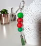 "Sugar Free" Geometric modern round beaded Keyring - Red Watermelon - Image 1