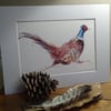 Mounted A4 or A3 signed Art Print, Running Pheasant 