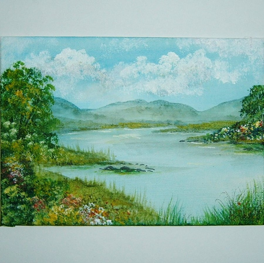 country landscape original acrylic art painting 7x5  ref 192