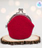 Crochet red and cream flower coin purse, flower purse, clasp purse, coin purse - Image 6